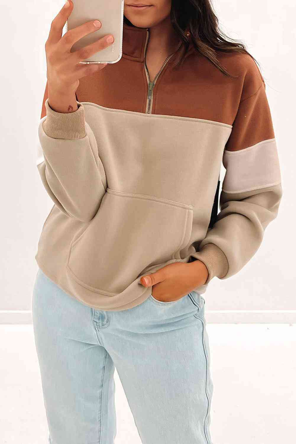 Half Zip Up Sweatshirt with Front Pocket